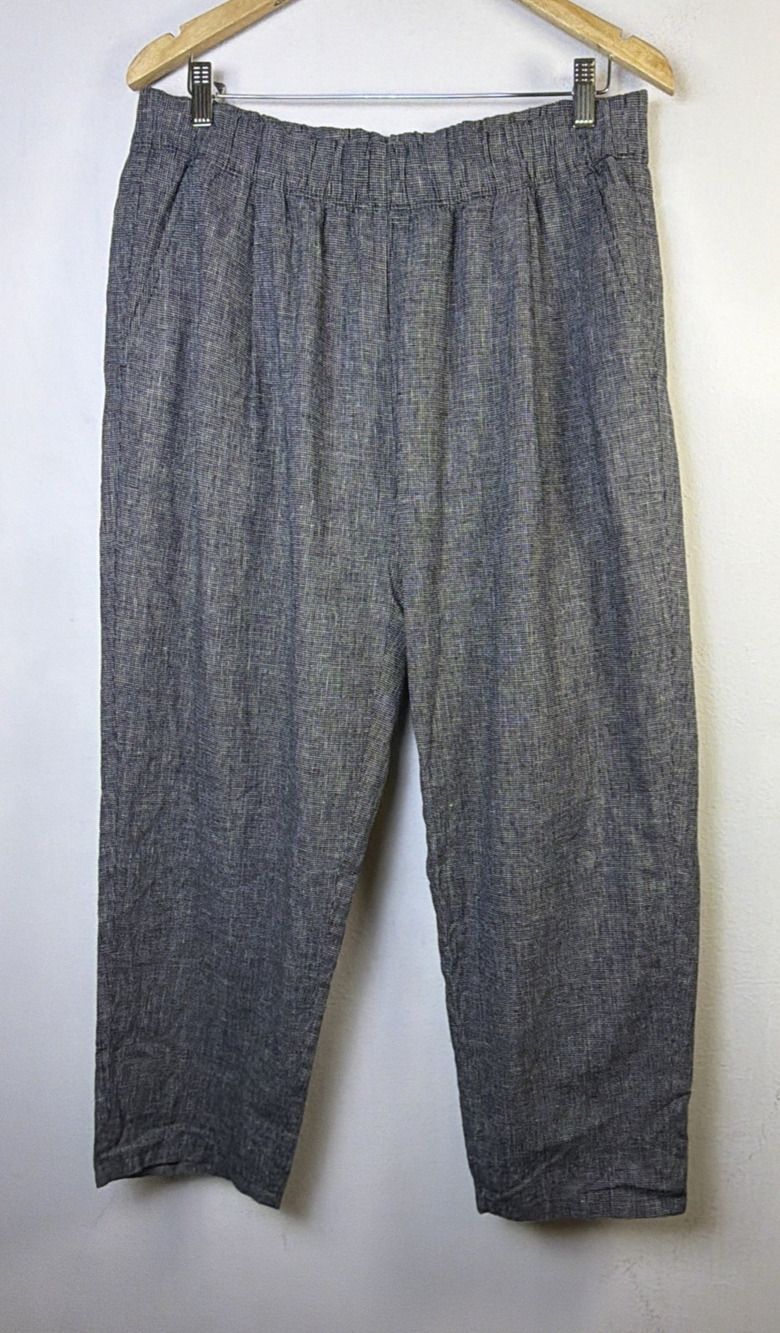 Eileen Fisher Grey Linen Micro Check Pants cropped medium vacation resort